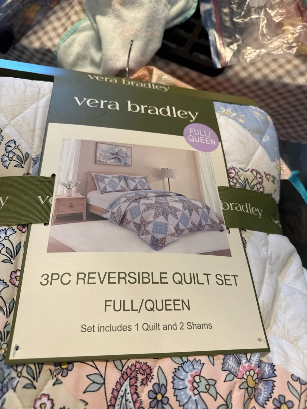 Vera Bradley Blue, White & Cream Quilted Reversible Quilt Set